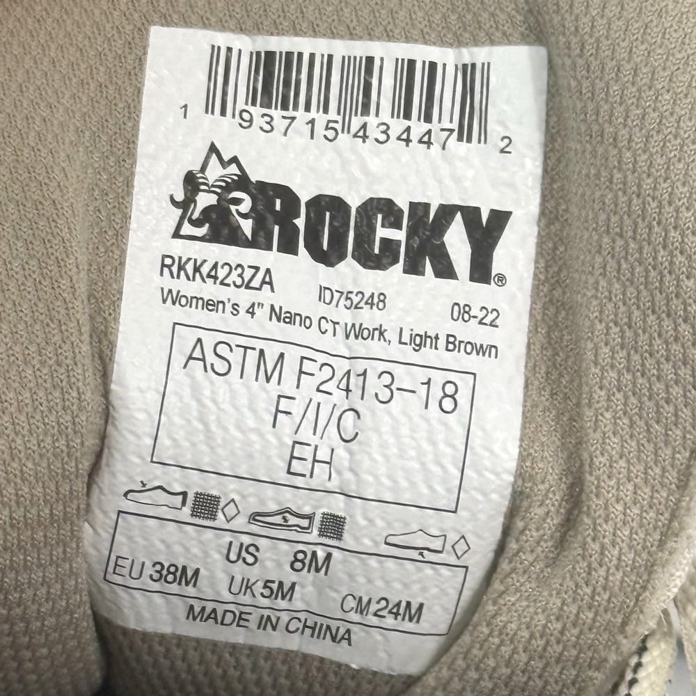 Rocky V-Lite Women's Lace-Up 4” Nano Composite Work Shoe Size 8M Light Brown - Picture 11 of 15
